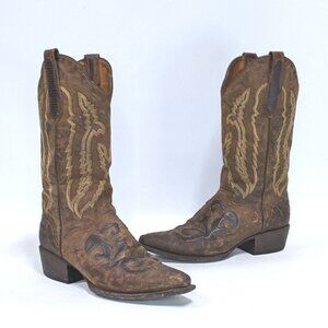 JB Dillon Embroidered Western Boots, Distressed Goat Leather Boots, Size 8D
